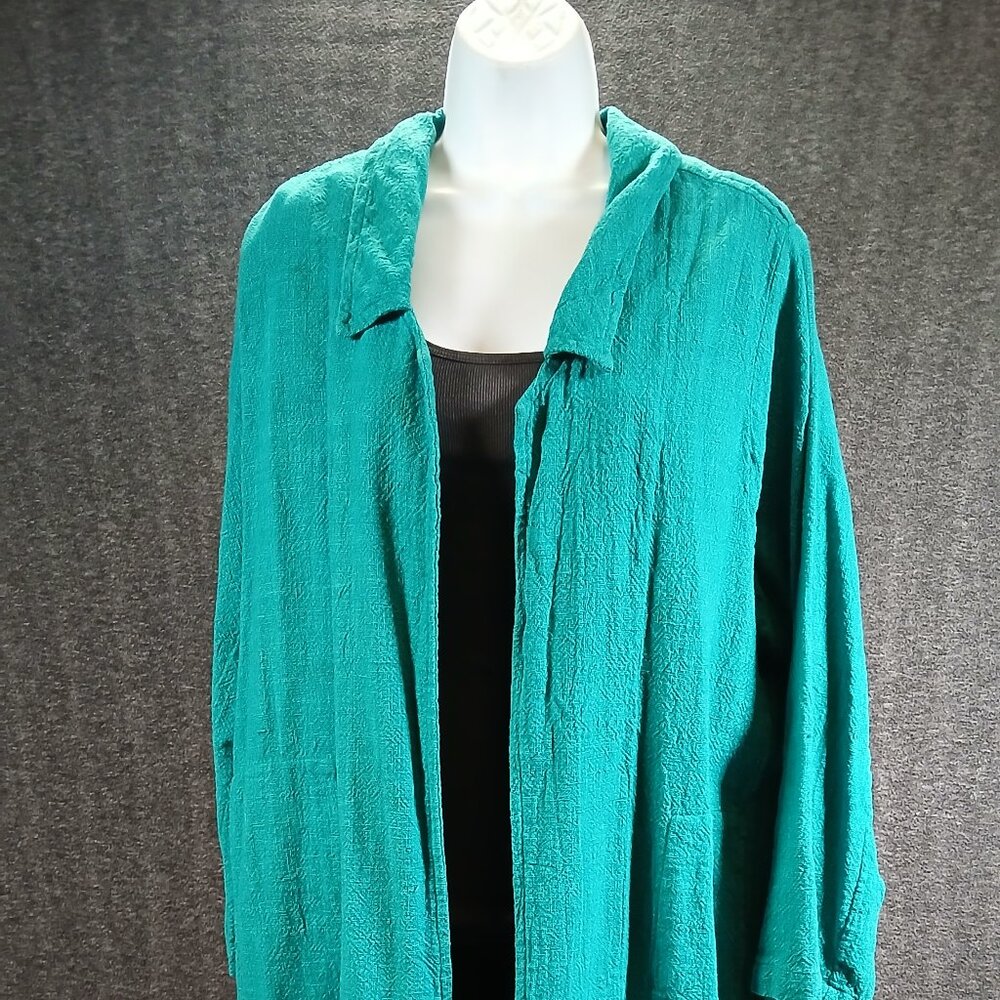 Vintage Teal Cotton Duster Robe with Tie Back – Boho Layering Piece